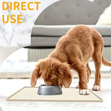 Ptlom Silicone Pet Placemat for Dog and Cat, Waterproof Non-Slip Pet Feeding Bowl Mats for Food and Water, Small Medium Large Tray Mat Prevent Residues from Spilling to Floor, Beige, 18" 12" - Image 3