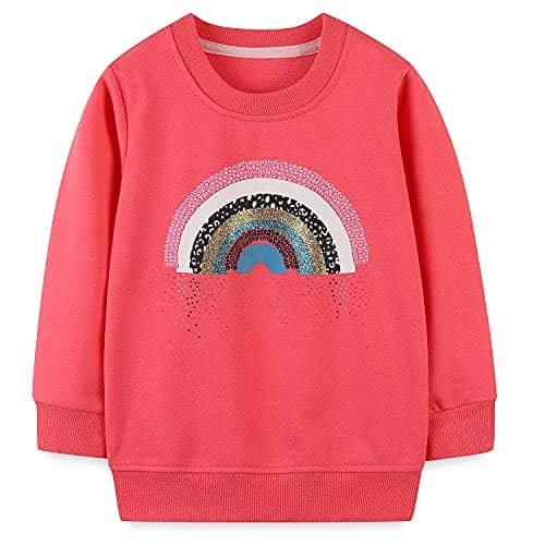 Bumeex Toddler Girl's Sweatshirt Clothes Outfit,Rainbow Crewneck Christmas Clothing Pink 4t - Image 1