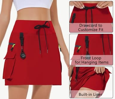 MIVEI Women's Hiking Cargo Skort Skirt High Waisted Golf Dressy Casual with Zipper Pockets Workout Sport Quick Dry Skirts Red - Image 4