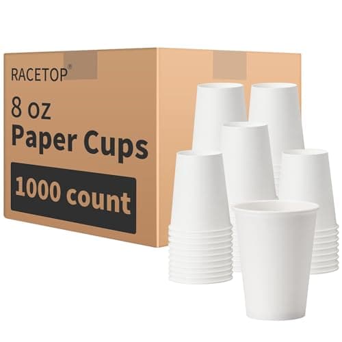 RACETOP 8 oz 1000 Pack Disposable Paper Coffee Cups, Paper Cups 8 oz Disposable, Ideal for Party, Home, Office - Image 1