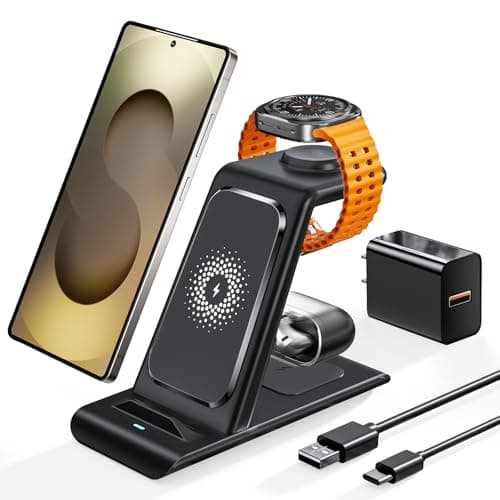 Wireless Charging Station for Samsung Wireless Charger Galaxy Watch 8/7/6/5/4/3 Active 2/1 Stand Galaxy S25 Ultra/S25/S24/S23/S22/S21/Note20/10 Z Fold Flip 7 Galaxy Buds3/2 Pro/Live Multiple Devices - Image 1