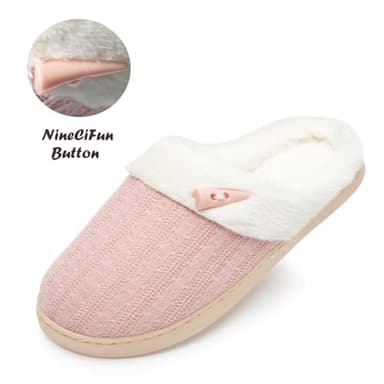 NineCiFun Women's Slip on Fuzzy Slippers Memory Foam House Slippers Outdoor Indoor Warm Plush Bedroom Shoes Scuff with Faux Fur Lining size 7 8 pink - Image 5