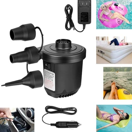 Inflatables Air Pump for Air Mattress with 3 Nozzles, Quick Fill Inflator Deflator Air Pump Perfect for Outdoor Camping Inflatable Boat Blow Up Pool Water Toy Car Air Bed Swimming Ring - Image 1