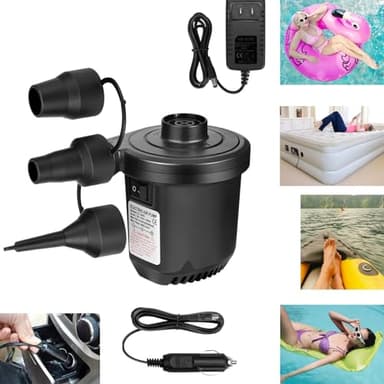 Inflatables Air Pump for Air Mattress with 3 Nozzles, Quick Fill Inflator Deflator Air Pump Perfect for Outdoor Camping Inflatable Boat Blow Up Pool Water Toy Car Air Bed Swimming Ring - Image 1