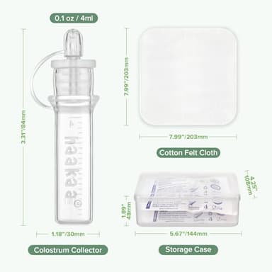 haakaa Colostrum Collector Kit Breast Milk Collector with Cotton Cloth Wipe and Storage Case, Ready-to-Use, Reusable, 4ml/6pcs - Image 8