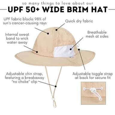 SwimZip Wide Brim Sun Hat | UPF 50+ Protection for Baby, Toddler, and Kids Beige - Image 4