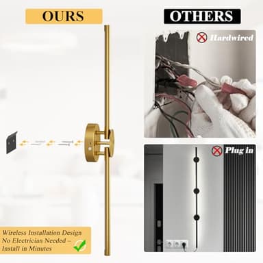 Battery Operated Wall Sconce Set of 2, Gold Rechargeable Wall Lights with Remote Control, 3000K-6500K Dimmable Wireless Wall Sconces with Rotatable Lamppost for Living Room, Bedroom, 28.15 Inch - Image 6