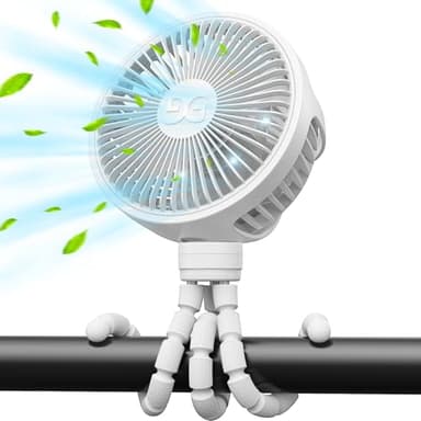 GUSGU Stroller Fan Clip on for Baby, Flexible Tripod & Rechargeable Battery, Small Personal Fan, Mini Portable Fan for Travel, Handheld, Car (White) - Image 1