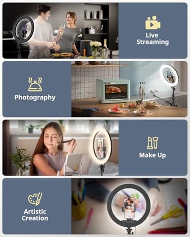 UBeesize 12" Selfie Ring Light with Stand and Overhead Camera Mount, 62" Foldable Tripod for iPhone with Ringlight, Phone Light for Video Recording,Cooking,Photography,Live Streaming,Tiktok,YouTube - Image 2