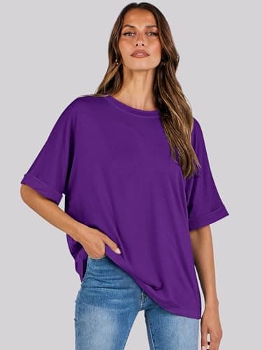 ANRABESS Womens Tops Oversized T Shirts Short Sleeve Crewneck Summer Casual Loose Basic Tee Shirt 2025 Trendy Fashion Clothes Dark Purple X-Large - Image 4
