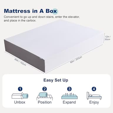 Amazon Basics Memory Foam Mattress, Soft Plush Feel, 12 Inch, Queen, White/Grey - Image 2