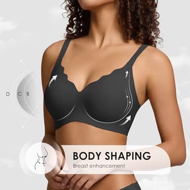 Seamless Wireless Bra for Women with Support - No Underwire Full Coverage Push Up Comfort Bras - Smoothing Fashion Clothing for Womens Girlfriend Gift - Christmas Birthday Gifts for Women(Black,L) - Image 4