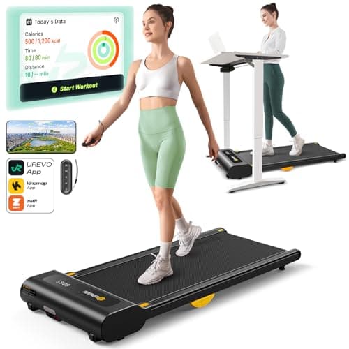 UREVO 2-in-1 Under Desk Treadmill, Walking Pad for Home & Office, Portable Treadmill with APP, 2.25HP Motorized, Remote Control, LED Display, 265 lbs Weight Capacity - Image 1