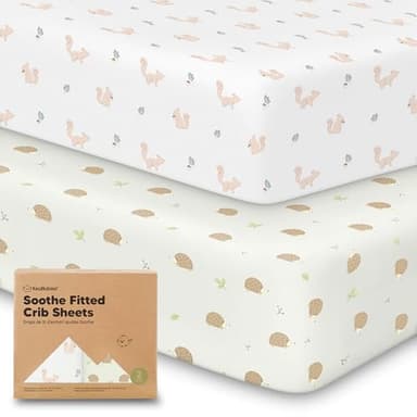 KeaBabies 2-Pack Organic Crib Sheets for Boys, Girls - 52x28 Fitted Crib Mattress Sheet Neutral, Breathable Jersey Cotton Cover for Baby Bed, Toddler Mattress, Soft & Cute Prints (Nibbles/Bruce) - Image 1