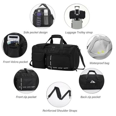 MAXTOP Large Gym Bag for Men Women with Shoe Compartment Wet Dry Separation Black Carry on Duffle Bag for Travel Sports Yoga Fitness Weekend Outdoor Activities - Image 5