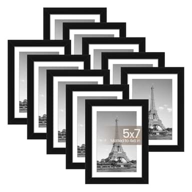 upsimples 5x7 Picture Frame Set of 10, Display Pictures 4x6 with Mat or 5x7 Without, Multi Photo Frames Collage for Wall or Tabletop Display, Black - Image 1