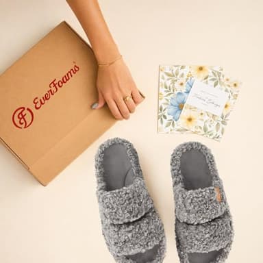 EverFoams Womens Fuzzy Open-toe Slippers Soft Comfy Memory Foam Indoor House Shoes Cool Gray,9-10 US - Image 7