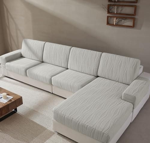 QIANMEW Couch Cushion Covers, Super Stretch Washable Sofa Slipcovers for L Shaped & Modular Seats, Pet-Friendly Furniture Protector with Stripe Design, (2 Seat Covers S, Light Gray) - Image 1
