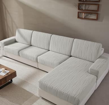 QIANMEW Couch Cushion Covers, Super Stretch Washable Sofa Slipcovers for L Shaped & Modular Seats, Pet-Friendly Furniture Protector with Stripe Design, (2 Seat Covers S, Light Gray) - Image 1