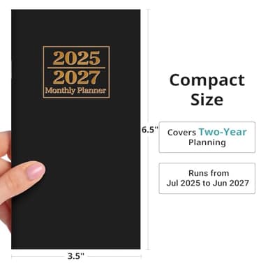 Pocket Calendar 2025-2027 for Purse, Two Year Monthly Planner Pocket Size, Jul 2025 to Jun 2027 Monthly Planner Small Size (6.5" x 3.5")-Black - Image 3