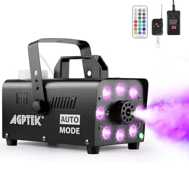 AGPTEK Fog Machine, Smoke Machine with 13 Colorful LED Lights Effect, Auto Mode 2000CFM Fog with 1 Wired Receiver and 2 Wireless Remote Controls, Perfect for Wedding, Halloween, Party and Stage Effect - Image 1