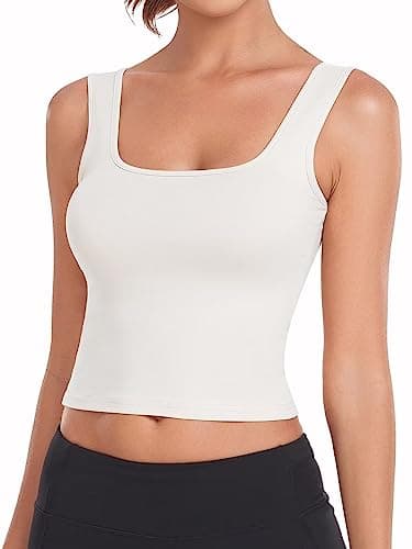 Porvike Crop Tops for Women Workout Tank Top Cropped Sleeveless Shirts Square Neck Tanks Basic Gym Exercise Clothes 3 Pack Black/White/Grey M - Image 2