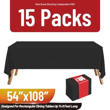 Airbin Plastic Table Cloth Disposable, 15 Packs Disposable Tablecloth 54 X 108 Inch Black Plastic Tablecloth for Rectangle Tables Tougher PEVA Table Cover for Party Decorations Picnic Dining Birthday - Image 3