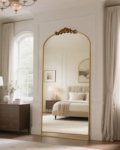 Antok Arched Full Length Mirror, 78"x38" Floor Mirror with Carved, Full Body Mirrors for HomeDecor, Standing/Halling Large Wall Mirror for Bedroom, Living Room, Cloakroom, Gold, Retro Style - Image 3