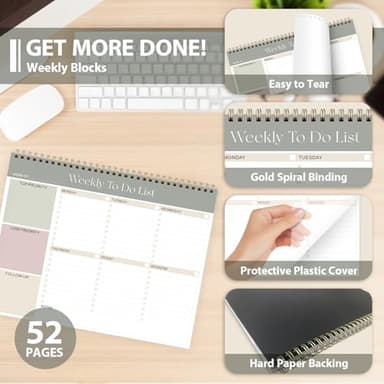 Weekly To Do List Notepad, Undated Planner with 52 Sheets (8.5''x11''), Desk Weekly Planner for Women & Man, Home School & Work - Image 4