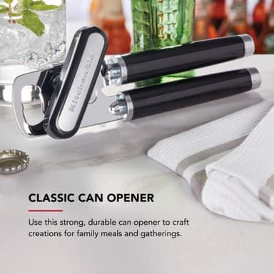 KitchenAid Classic Multifunction Can Opener and Bottle Opener Easy to Use, Razor Sharp Stainless Steel Cutting Wheel, Soft Ergonomic Handles, Black - Image 3