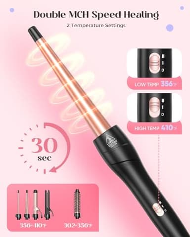 Lopeie 5 in 1 Curling Iron with Thermal Brush and 4 Interchangeable Ceramic Barrels(1/2 to 1 1/2 inch), Curling Wand Set with Flat Iron, Fast Heating, Dual Voltage Hair Curler, Gifts for Women - Image 3