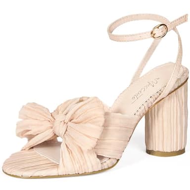 MUCCCUTE Women's Bow Knot Heeled Sandals Ankle Buckle Strap Chunky Heeled Open-toe Comfortable Wedding Party Fashion Heeled - Image 1