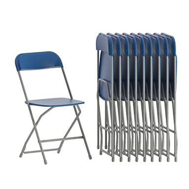 Flash Furniture Hercules Series Plastic Folding Chairs for Parties and Weddings, Stackable Commercial Event Seats, Set of 10, Blue - Image 1