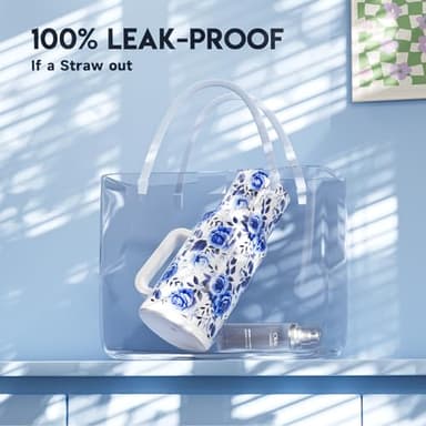 Meoky 40 oz Tumbler with Handle and Straw: Stainless Steel Insulated Tumbler with Lid and Straw - 100% Leak Proof Tumbler for Car Cup Holders - Travelers Commuters Workers, Blue Rose - Image 4