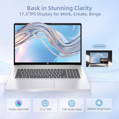 HP 17.3" Laptop for Business and Students • AMD Ryzen 5 7430U (12-Thread) • 17.3" FHD Anti-Glare IPS Display • Wi-Fi 6 • Win 11 Pro • AMD Radeon Graphics • w/Accessories • 64 GB RAM • 2TB SSD - Image 3