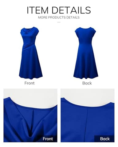 Happy Sailed Dark Blue Dresses for Women Spring Summer Cowl Neck Short Sleeve Runched A Line Party Cocktail Dress Elegant Semi Formal Dresses Large - Image 6