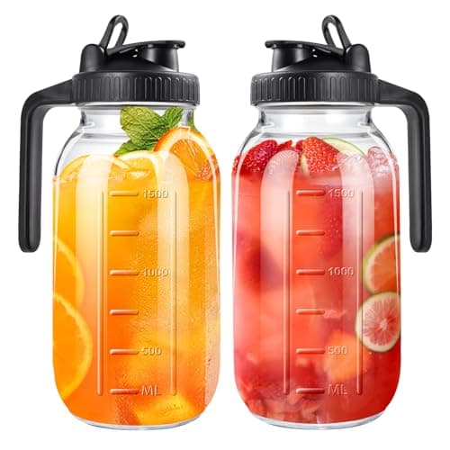 64oz Glass Pitcher with Lid, 2 Quart Mason Jar Pitcher with Lid and Spout, Wide Mouth Breast Milk Pitchers Glass Jug Sun Tea, Cold Brew Coffee Pitchers, Fridge Container for Water, Juice, Tea - Image 1