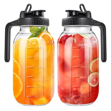64oz Glass Pitcher with Lid, 2 Quart Mason Jar Pitcher with Lid and Spout, Wide Mouth Breast Milk Pitchers Glass Jug Sun Tea, Cold Brew Coffee Pitchers, Fridge Container for Water, Juice, Tea - Image 1