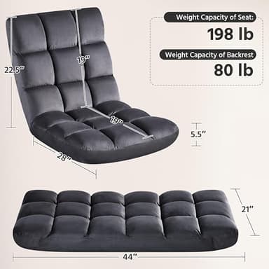 Yaheetech Floor Folding Chair with Back Support, Padded Folding Gaming Sofa Chair with 14 Adjustable Backrest, Adults Couch Recliner, Floor Seating Lounge Chair, Armless Meditation Chair, Gray - Image 3