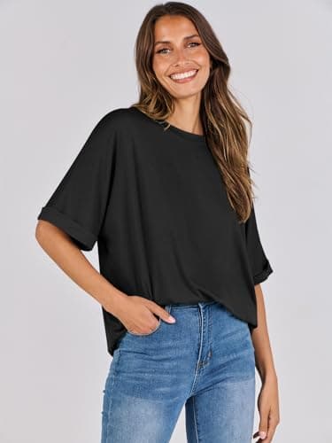 ANRABESS Womens Tops Oversized T Shirts Short Sleeve Crewneck Summer Casual Loose Basic Tee Shirt 2025 Trendy Fashion Clothes Black X-Large - Image 8