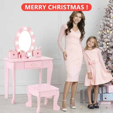 GarveeHome Kids Vanity with Lighted Mirror, Toddler Vanity Table and Chair Set, Girls Makeup Playset, Pink - Image 5