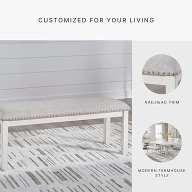 Signature Design by Ashley Robbinsdale Large Upholstered 48" W Dining Bench, Light Gray & White - Image 7