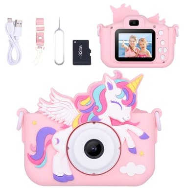 Envyvip Unicorn Toys Camera for Kids Girls Age 3-8, Toddler Kids Digital Camera Christmas Birthday Gifts for 3 4 5 6 7 8 Years Old Girl, Cute Selfie Video Camera, HD 1080P, 32GB SD Card Included, Pink - Image 1