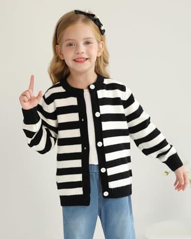 Mikrdoo Girls Sweaters 7-8 Years School Uniform Sweater Cowl Neck Button Front Outerwear Black - Image 2