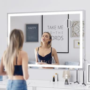 Gvnkvn Makeup Vanity Mirror with Lights 32" x 24" Large LED Makeup Mirror, Light up Mirror with 10X Magnification and USB Charging Port, Dimmable 3 Modes, Touch Screen Control Square Corner - Image 4