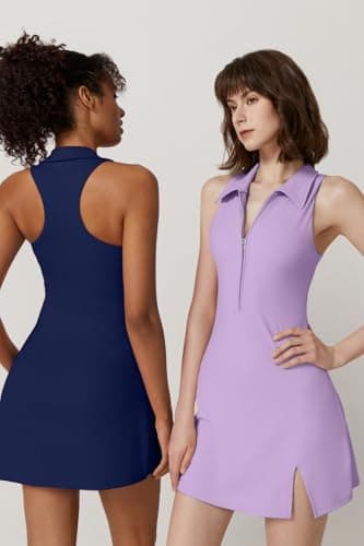 QINSEN Polor Neck Golf Dresses for Women Sleeveless Tennis Dress Build in Shorts with Pocket Purple M - Image 6