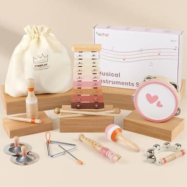 Musical Instruments for Girls - Toys for 2 3 Year Old Girl Birthday Gifts - 8 in 1 Wooden Montessori Musical Set with Xylophone/Tambourine/Maracas/Flute for Toddler 2-4(Pink) - Image 5