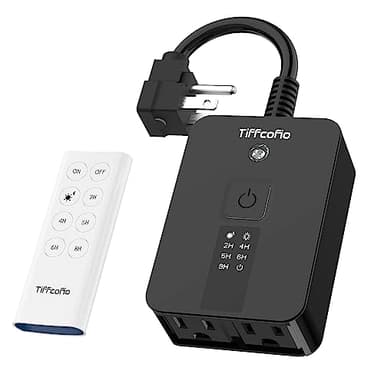 TiFFCOFiO Outdoor Timer Waterproof, Remote Control Dusk to Dawn Sensor Countdown, 100 ft Range, 2 Grouded Electrical Outlets for Home and Garden, 15A 1/2HP, Heavy Duty, ETL Listed (1 Pack) - Image 1