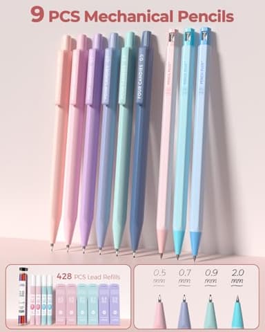 Four Candies 56 PCS Aesthetic School Supplies with Cute Pencil Case, 6 Multicolor Pen, 12 Pastel Highlighters, 5 Gel Pens Black Ink, 9 Mechanical Pencils for Student Stationary Set Preppy Stuff (Pink) - Image 7