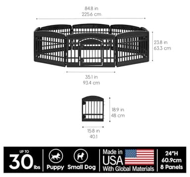 IRIS USA 24" 8-Panel Dog Playpen with Door, 83.5 x 83.5 x 23.63, Puppy Playpen, Dog Play Pen Indoors, Pet Fence, Puppies/Small Dogs, Black - Image 3